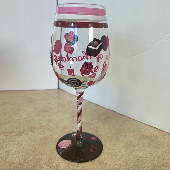 Top Shelf "Love Is Like A Box Of Chocolates" Hand Painted Wine Glass - Picture 1 of 8